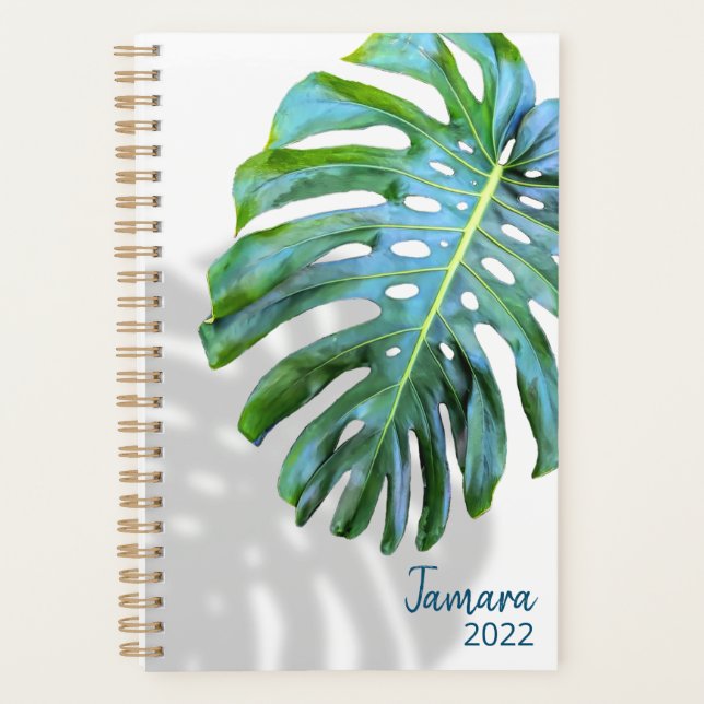 Beach/Tropical Leaf w Shadow Script Name White Planner (Front)