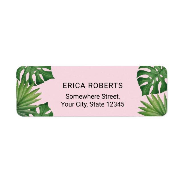 Beach Tropical Leaves Blush Pink Address (Front)
