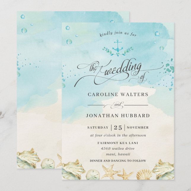 Beach Tropical Nautical Destination Wedding Invitation (Front/Back)