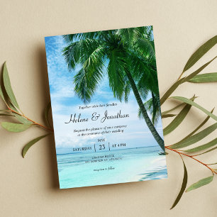 Beach Tropical Ocean Palm Tree Destination Wedding Invitation