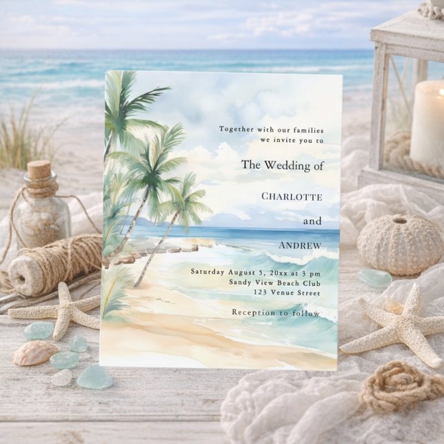 Beach tropical palm destination wedding invitation (Creator Uploaded)
