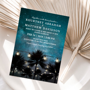 Beach Tropical Palm Tree String Lights Wedding Invitation