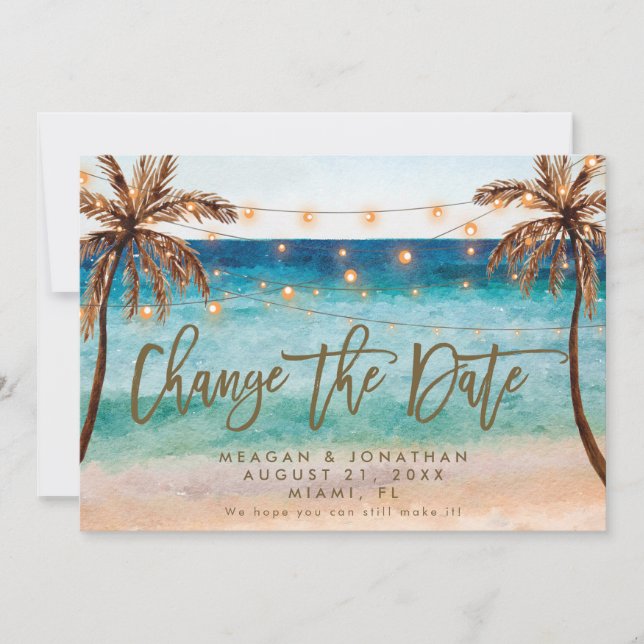 beach tropical palm trees change the date card (Front)