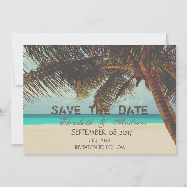 Beach,Tropical,Palm  Wedding Save the date (Front)