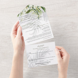 Beach Tropical Palms & Orchids w/ Shadows Wedding  All In One Invitation