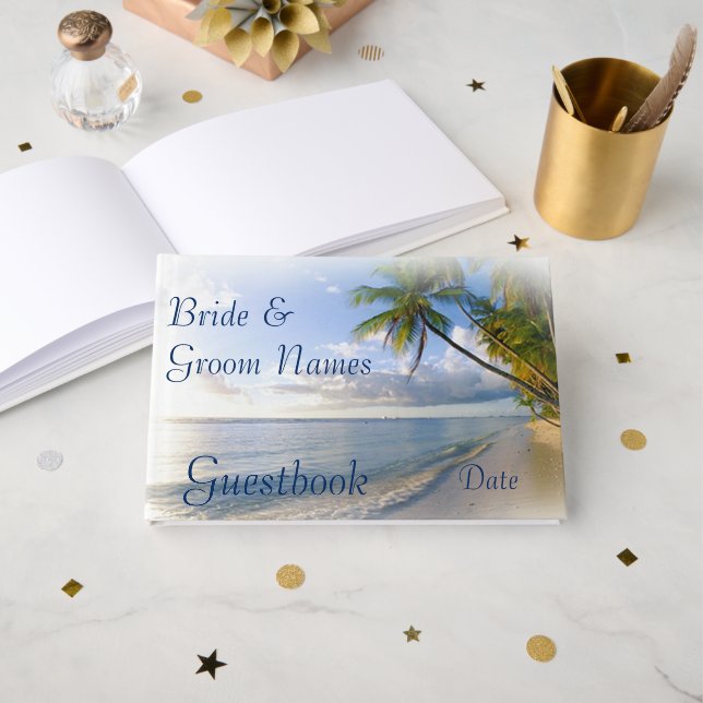Beach Tropical Seaside Wedding or Shower Guestbook (Front Open)