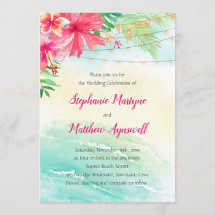 Beach Tropical String Lights Wedding Invitation