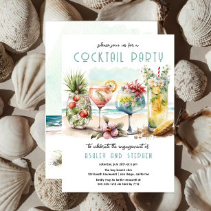 Beach Tropical Themed Cocktails Engagement Party Invitation