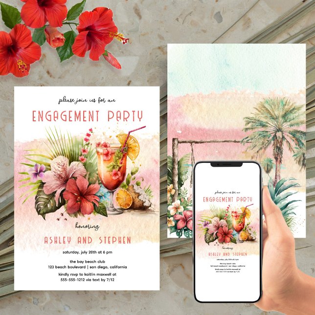 Beach Tropical Themed Cocktails Engagement Party Invitation (Creator Uploaded)