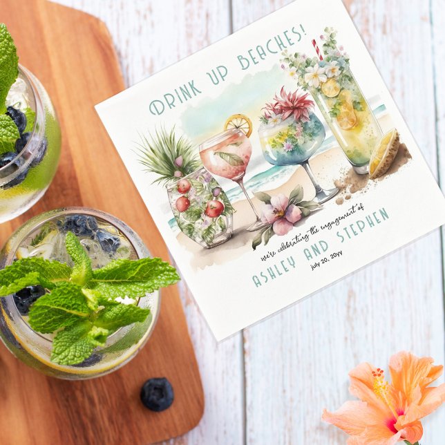 Beach Tropical Themed Cocktails Engagement Party Napkin (Creator Uploaded)