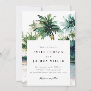 Beach Tropical Watercolor All in One Wedding Invitation
