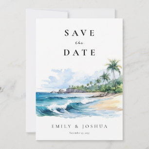 Beach Tropical Watercolor Save The Date