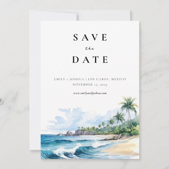 Beach Tropical Watercolor Save The Date (Front)