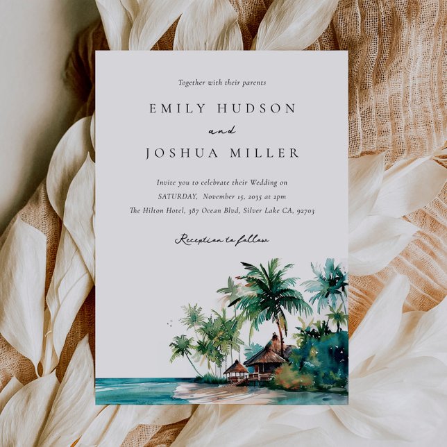 Beach Tropical Watercolor Wedding Invitation (Creator Uploaded)