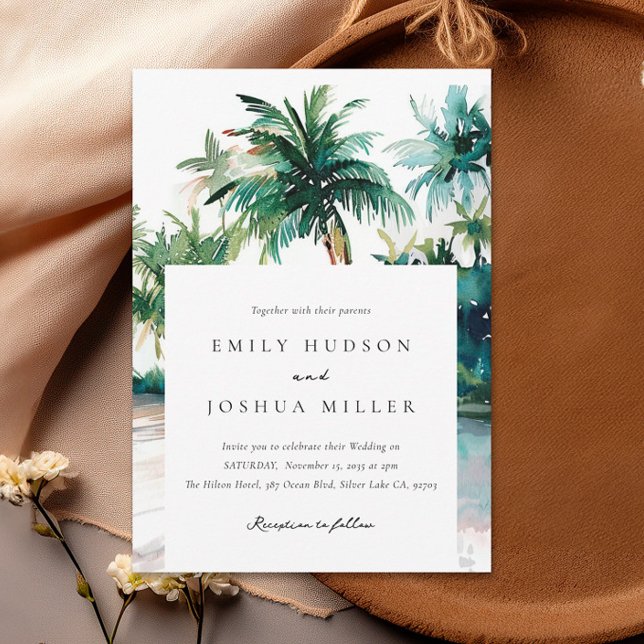 Beach Tropical Watercolor Wedding Invitation (Creator Uploaded)