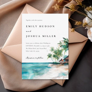 Beach Tropical Watercolor Wedding Invitation