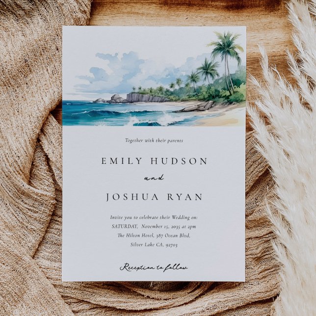 Beach Tropical Watercolor Wedding Invitation (Creator Uploaded)
