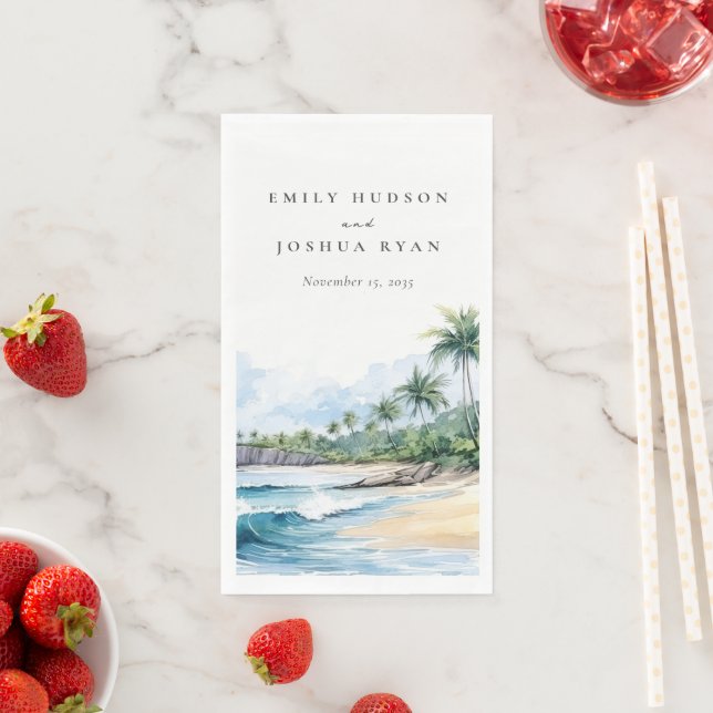 Beach Tropical Watercolor Wedding Napkin (Insitu)