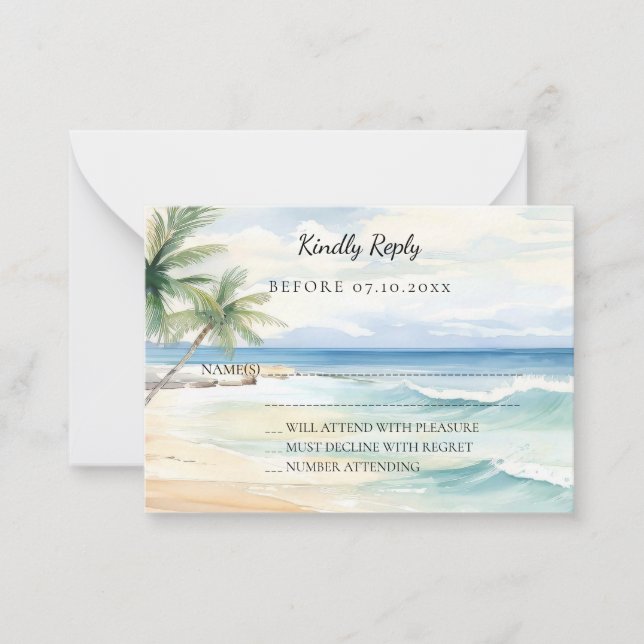 Beach tropical watercolor wedding response RSVP Card (Front)