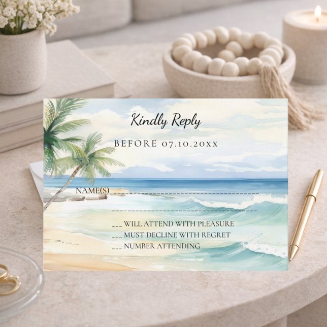Beach tropical watercolor wedding response RSVP Card (Creator Uploaded)