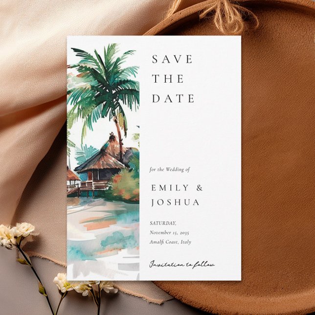 Beach Tropical Watercolor Wedding Save The Date (Creator Uploaded)