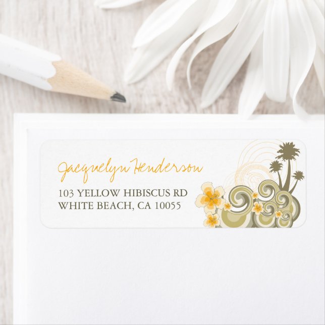 Beach Tropical Waves Yellow Hibiscus Address Label (Insitu)