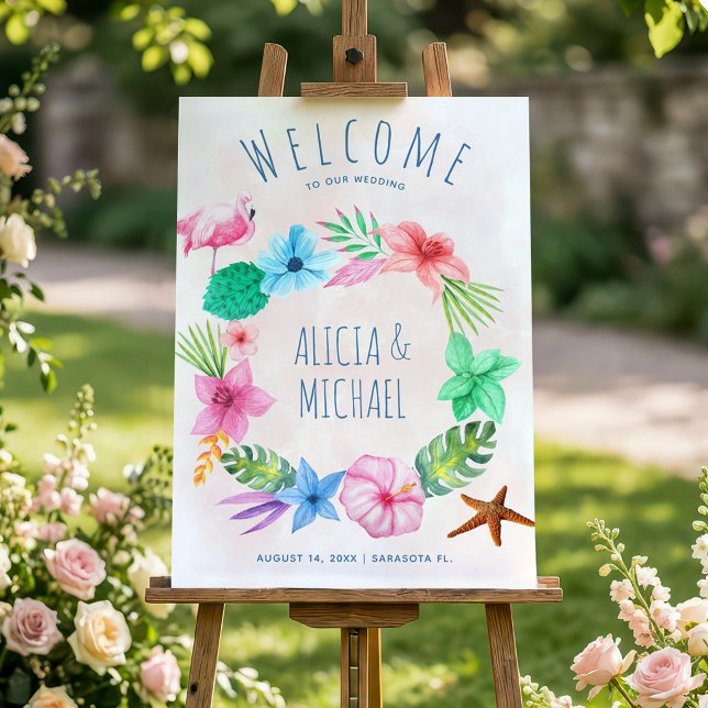 Beach tropical wreath wedding welcome poster (Creator Uploaded)