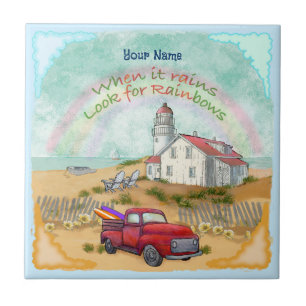 Beach Truck Lighthouse Tile