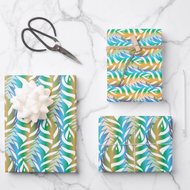 Beach turquoise and yellow fun feather pattern wrapping paper sheet (Front)