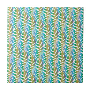 Beach turquoise fun feather pattern. tile
