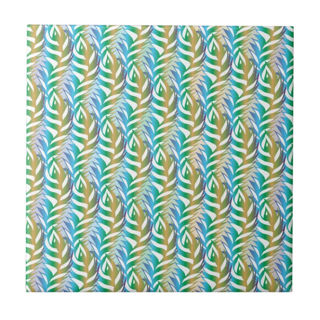 Beach turquoise fun feather pattern. tile (Front)