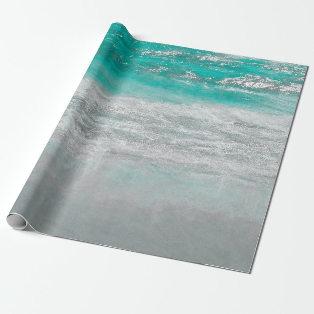 Beach Turquoise Ocean Waves Tropical Coastal Art Wrapping Paper (Unrolled)