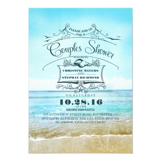 beach turquoise ombre sea couples shower card