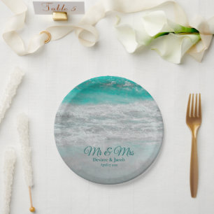 Beach Turquoise Tropical Ocean Waves Coastal Paper Plate