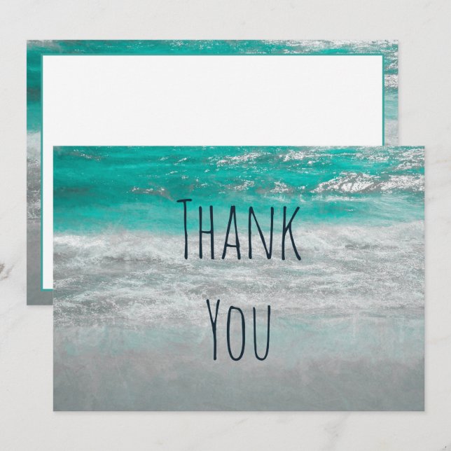 Beach Turquoise White Coastal Ocean Wave Thank You (Front/Back)