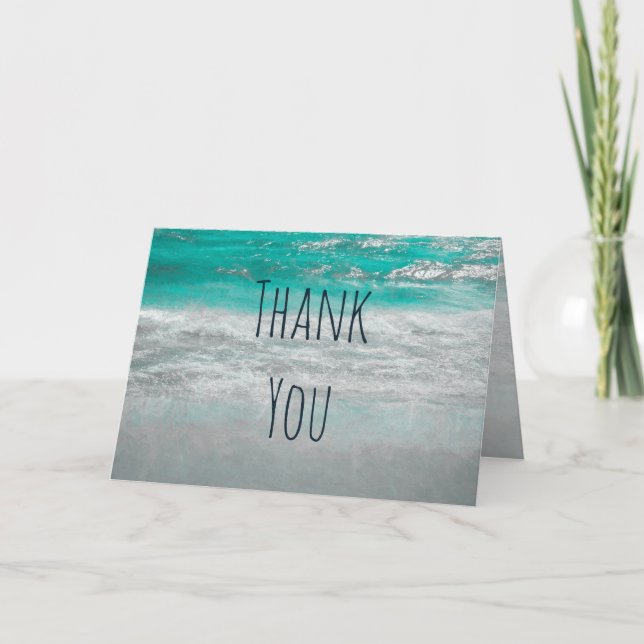 Beach Turquoise White Coastal Ocean Wave Thank You (Front)