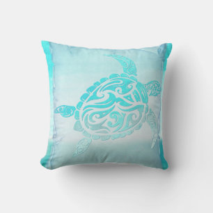 Beach Turtle Watercolor Art Throw Pillow