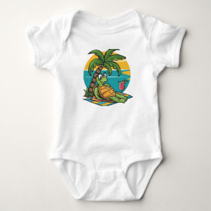 Beach Turtle with Coconut Drink Baby Bodysuit