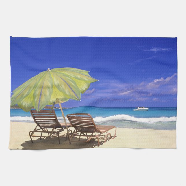 Beach Umbrella, Abaco, Bahamas Kitchen Towel (Horizontal)