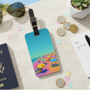 Beach Umbrella Bright Colourful Tropical Luggage Tag