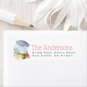 Beach Umbrella & Chairs Pink Return Address