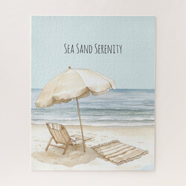 Beach Umbrella Ocean Sea Sand Serenity Jigsaw Puzzle (Vertical)