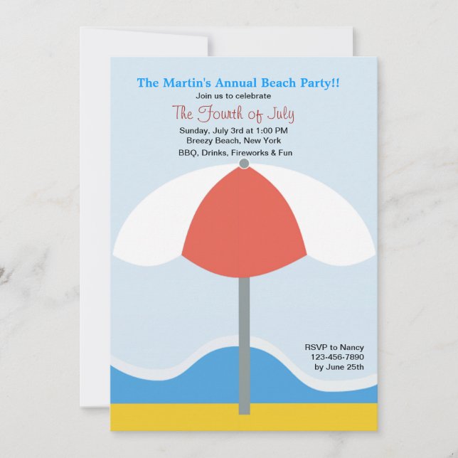 Beach Umbrella Party Invitation (Front)