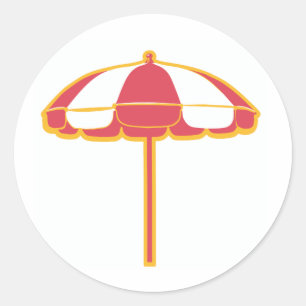 Beach Umbrella Pink Yellow White Classic Round Sticker