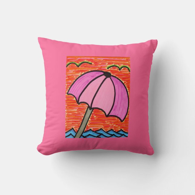 Beach Umbrella Throw Pillow (Front)