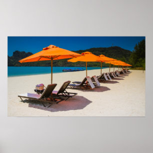 Beach Umbrellas, Beach Chairs, Tropical Beach Poster