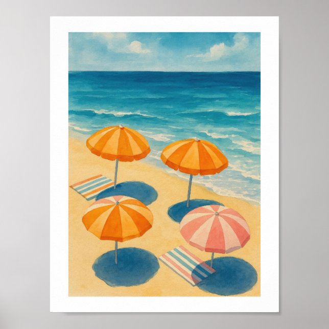 Beach Umbrellas Retro Coastal Summer Poster (Front)
