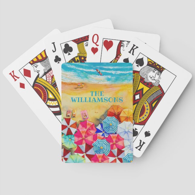 Beach Umbrellas Sand Personalized Playing Cards (Back)