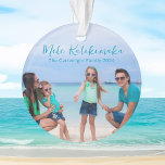 Beach Vacation Photo Keepsake 2 Sided Christmas Ornament<br><div class="desc">Chic customizable beach family photo Christmas ornament that reads Mele Kalikimaka or your custom text with your favourite tropical photo in the sun. Add a full photograph of your favourite memory from your island vacation to the coast on the front and one on the back. A beautiful coastal holiday ornament...</div>