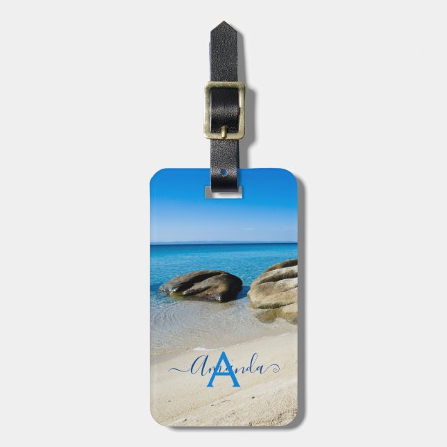 Beach Vacation Summer Ocean personalized Monogram Luggage Tag (Front Vertical)